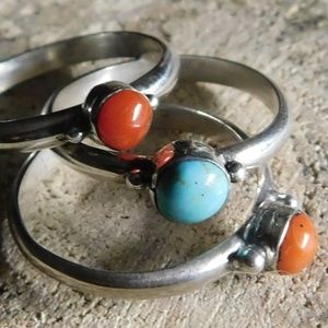 Sterling  Stackable Rings Turquoise Coral